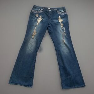 Venus Fame Women's 16 Rhinestone Bootcut Jeans Distressed Dark Wash Stretch